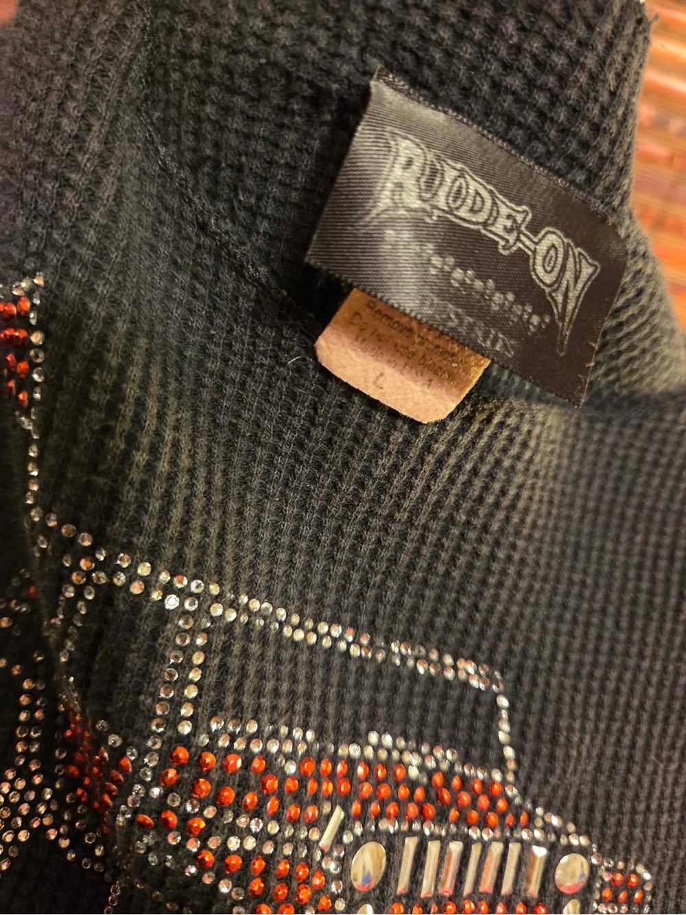 Ride-On Black Knit Top with Red & Silver Rhinestone Jeep Motif - Picture 2 of 5
